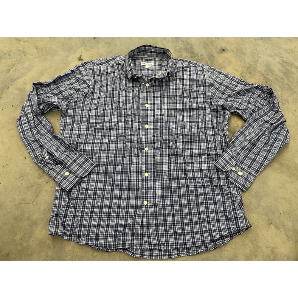 Peter Millar Shirt Mens Large Blue Plaid Button Front Preppy Workwear Everyday